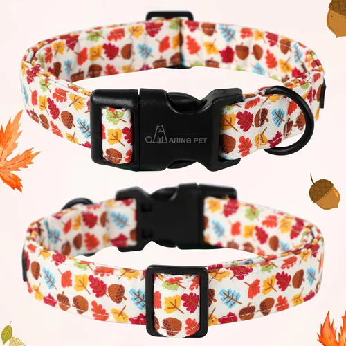 Vista 3 de Aring Pet Collar de algodón, ligero y ajustable, con hebilla de liberación rápida, para perros pequeños, medianos y grandes, otoño, hoja de arce