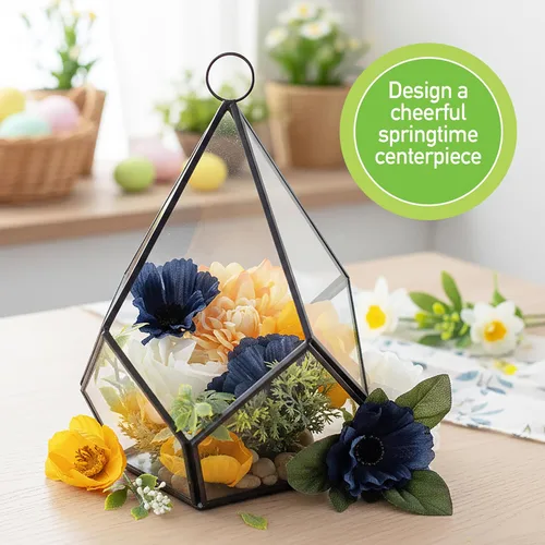 Vista 2 de D'Eco - Centro de mesa con forma de lágrima de cristal (6 x 6 x 7 pulgadas), terrario para mesa o colgante, decoración de primavera para el hogar