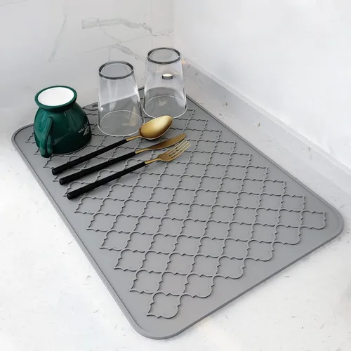 Vista 8 de AMOAMI - Tapete de secado de platos para cocina, de silicona, tapete de secado de platos de cocina, resistente al calor, accesorios de cocina Beige