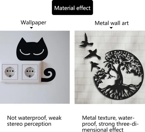 Vista 3 de Arte de pared de metal con árbol de la vida, escultura de pared de árbol genealógico, arte de pared moderno para sala de estar, jardín, oficina