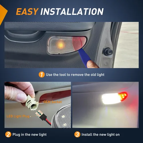 Vista 4 de Nilight 2 piezas de luz LED para panel de puerta interior, luces de cortesía blancas y rojas, conexión plug and play, compatibles con Ford F-150