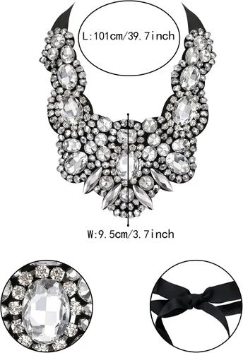Vista 6 de Flyonce - Collar de diamantes de imitación con cuentas de cristal, collar tipo babero con cuentas gruesas, joyería para mujer