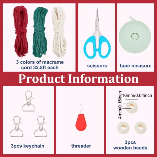 Vista 2 de INFUNLY Juego de 3 llaveros de macramé para bricolaje, llaveros de macramé de ángel, dijes de bolsa de macramé de Navidad con video de instrucciones