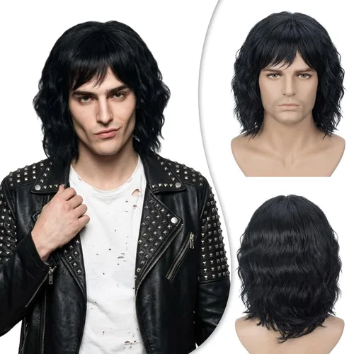Vista 19 de Creamily Peluca marrón para hombre, disfraz de pelo corto, estilo cosplay marrón (Brown-1)