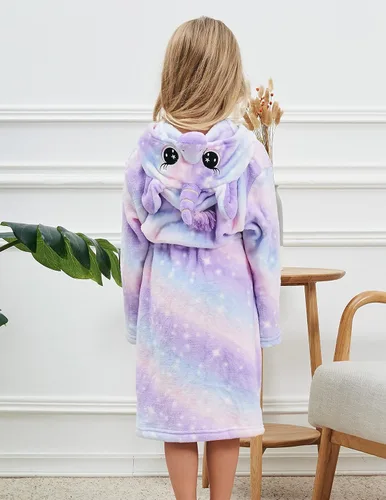 Vista 2 de Bata suave con capucha de unicornio y pantuflas a juego, diadema y venda para los ojos para niñas