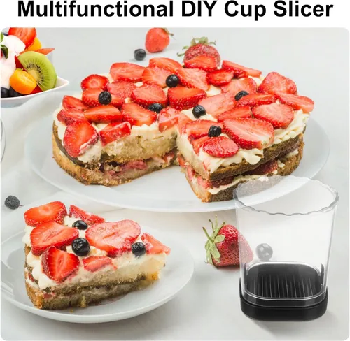 Vista 7 de Cortador de fresas: taza de rebanadora de frutas, cortador de velocidad de ensalada de verduras para fresas, huevo, plátano, champiñones, pepino