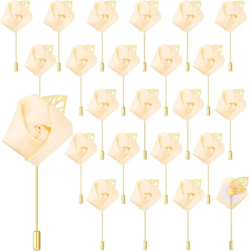 Vista 11 de Zeyune 24 piezas de bolsillo para ojales de boda Boutonniere Rose Boutonniere para hombres, bodas y fiestas de graduación (azul)
