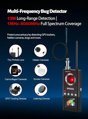 Vista 2 de Detectores de cámara oculta profesionales con detección automática, buscador de cámara espía, rastreador GPS/detector de insectos, detector