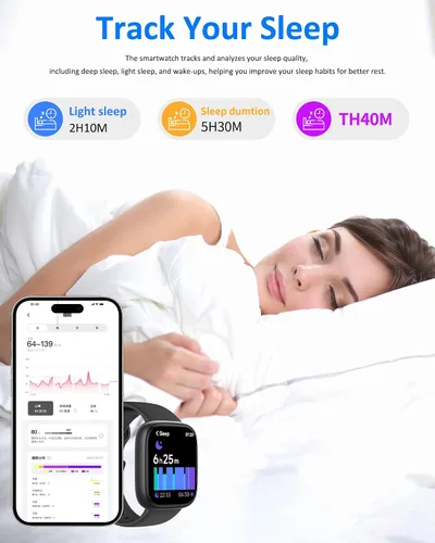 Vista 5 de Reloj inteligente para hombres y mujeres (Alexa incorporado), monitor de fitness HD de 1.83 pulgadas, llamada Bluetooth 5.3, monitor de sueño SpO2