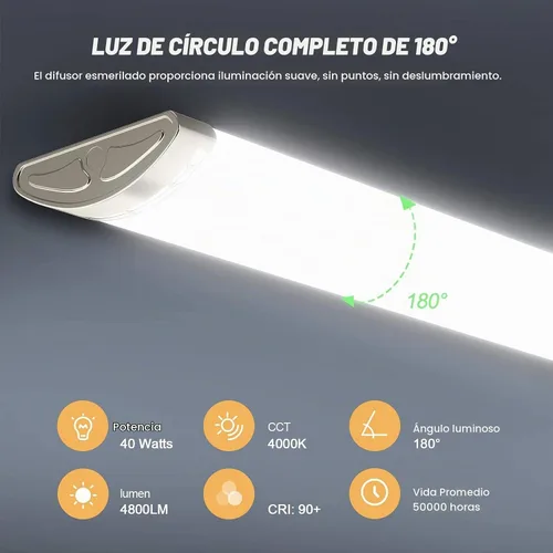 Vista 4 de Lámpara de techo LED regulable de 4 pies 40 W 4000 K, paquete de 2