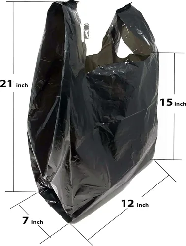Vista 2 de Compras de comestibles Bolsas de plástico para camisetas lisas 12" x 7" x 21" (negro, 150)