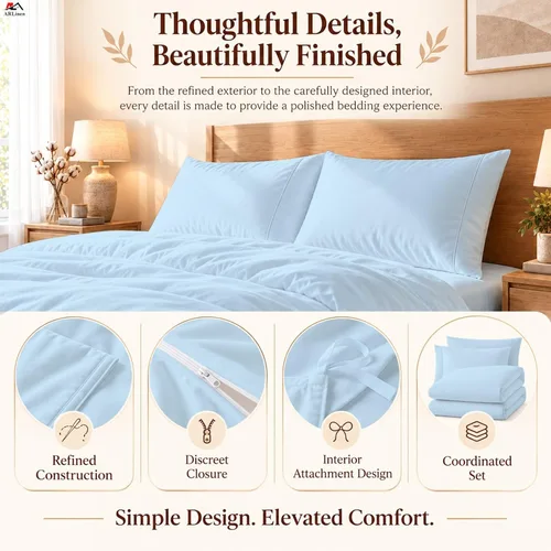 Vista 102 de ARlinen Juego de funda de edredón de tamaño individual, 100% algodón egipcio, juego de ropa de cama de 3 piezas con cierre de cremallera, incluye 1