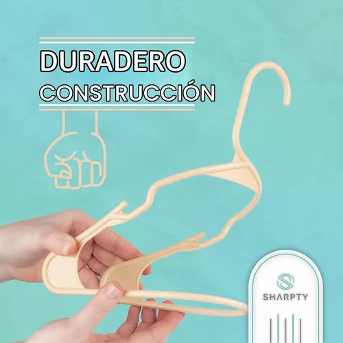 Vista 2 de Sharpty Perchas de Plástico Perchas para Ropa para Ropa, Armario, Abrigos y Camisas - con Muescas, Duraderas, Gruesas, Resistentes y que Ahorran
