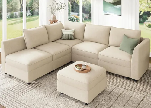 Vista 36 de HONBAY Sofá seccional modular con almacenamiento en forma de L sofá seccional, sofás convertibles para sala de estar - verde