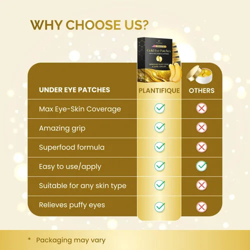Vista 7 de PLANTIFIQUE Parches para debajo de los ojos de oro de 24 quilates, 20 pares, probados por dermatólogos, mascarillas hidratantes de colágeno
