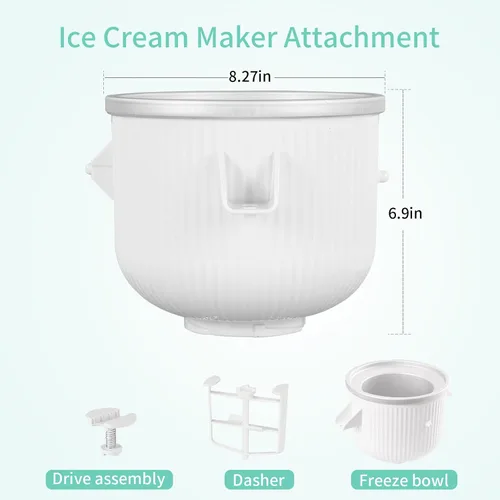 Vista 3 de Accesorio para helado compatible con mezcladores KitchenAid de 4.5/5/6/7 cuartos de galón, hace 2 cuartos de helado, compatible con accesorio
