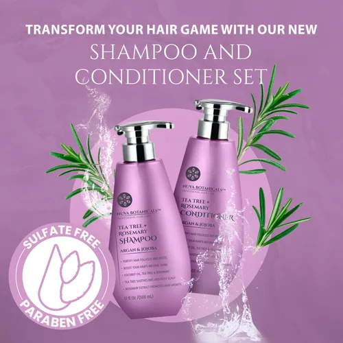 Vista 6 de Juego de champú y acondicionador de aceite de árbol de té, champú y acondicionador de aceite de romero para el crecimiento del cabello para mujeres