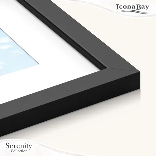Vista 2 de Icona Bay Serenity Collection - Marco de fotos de 4 x 6 pulgadas con paspartú extraíble para fotos de 3 x 5 pulgadas (negro), elegante marco