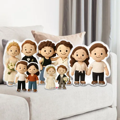 Vista 10 de Almohada personalizada de muñecas de dibujos animados, almohada personalizada que se parece a ti, almohadas Mini Me con cara y nombre para familia