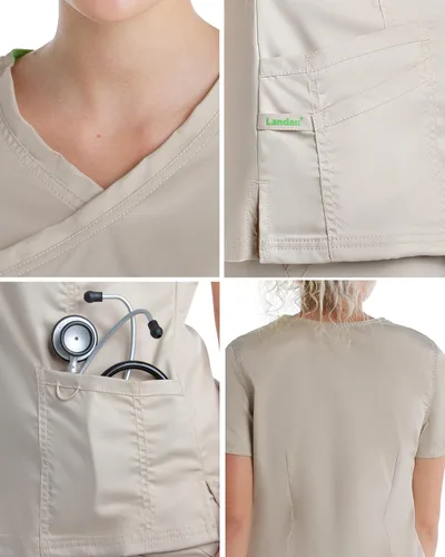 Vista 4 de Landau Proflex 4161 - Camiseta médica elástica con 3 bolsillos para mujer, verde azulado
