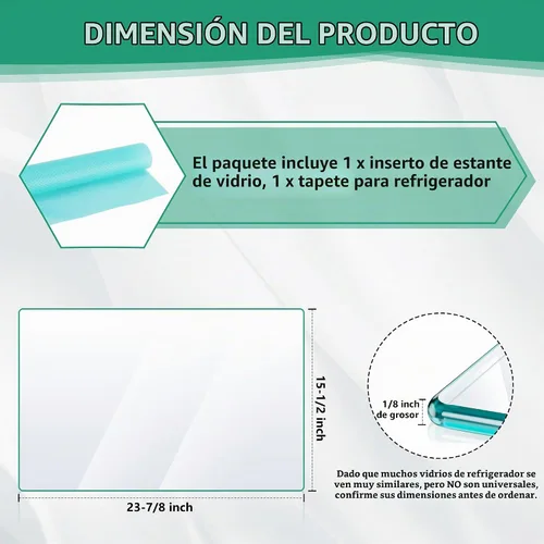 Vista 2 de Repuesto de estante de vidrio para refrigerador, 240350608 AP2115928, compatible con Fri-gidaire Ken-more Cro-sley - 24 x 15.5 x 1/8 pulgadas