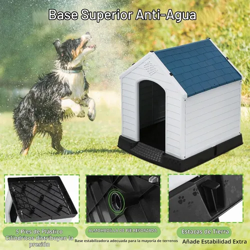Vista 6 de Casa de plástico resistente al agua para perros pequeños, casa para perros para interiores y exteriores, refugio para cachorros con rejillas