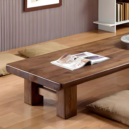 Vista 3 de Mesa de centro contemporánea de madera maciza de 4 patas, mesa de centro de estilo japonés Tatami, mesa baja de madera de pino zen, mesa de té