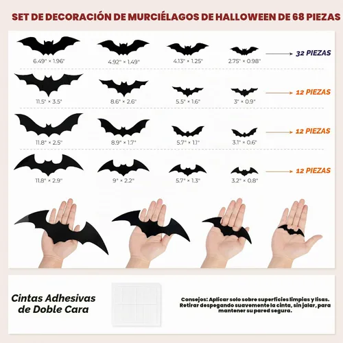 Vista 3 de encavy 68 piezas de decoración de pared de murciélagos, decoraciones de Halloween, calcomanías de murciélago 3D, decoración de Halloween, decoración