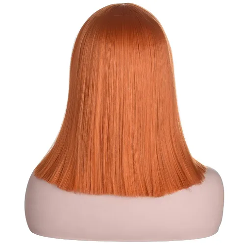 Vista 4 de Morvally - Peluca con flequillo de 14 pulgadas, corte corto recto 2735# Naranja