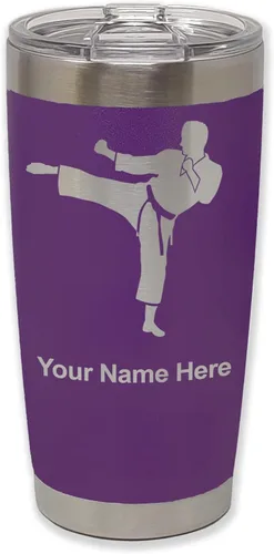 Vista 38 de LaserGram Vaso aislado al vacío de 20 onzas, Karate Man, grabado personalizado incluido (negro) Engraved Gift, Vacuum Insulated Stainless Steel