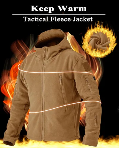 Vista 4 de BIYLACLESEN Chaquetas tácticas de forro polar Softshell para hombre con cremallera completa
