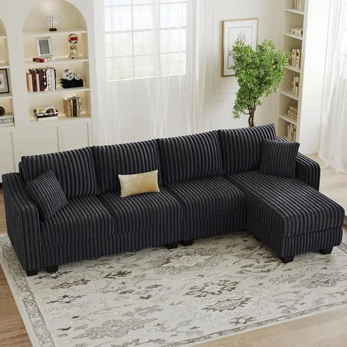 Vista 13 de Belffin - Sofá seccional convertible con chaise, sofá seccional en forma de L, sofá reversible de esquina tapizado para sala de estar, de corduroy