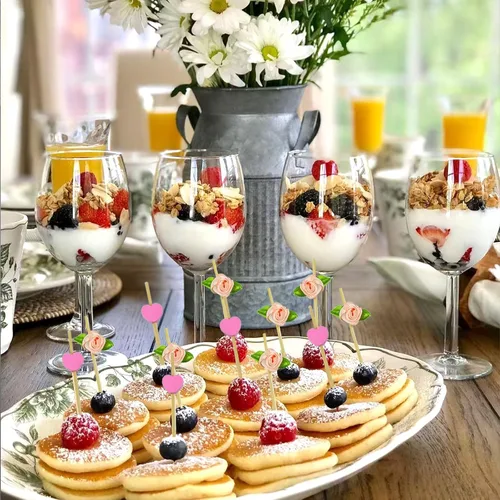 Vista 3 de Paquete de 100 palillos de dientes elegantes para aperitivos de 4.7 pulgadas de largo, palillos de cóctel de bambú de 4.7 pulgadas de largo, corazón