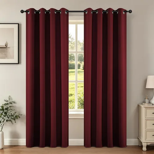 Vista 16 de Joydeco - Juego de 2 paneles de cortinas opacas de 63 pulgadas, 2 cortinas largas con aislamiento térmico burg, cortinas de oscurecimiento