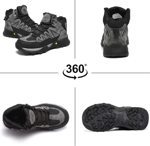 Vista 7 de AUVYI Botas de trabajo impermeables con punta de acero para hombre, de ancho, cómodas, duraderas, antideslizantes, de cuero, zapatos de trabajo