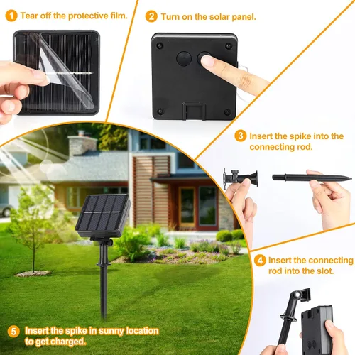 Vista 6 de Guirnalda de luces solares extralargas de 288 pies, 800 LED, paquete de 4, 72 pies, 200 luces LED parpadeantes para exteriores, impermeables, 8