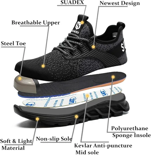 Vista 3 de SUADEX Steel Toe Shoes for Men,Work Safety Indestructible Shoe for Men Women Lightweight Breathable Composite Toe Sneakers with ASTM F2413-18