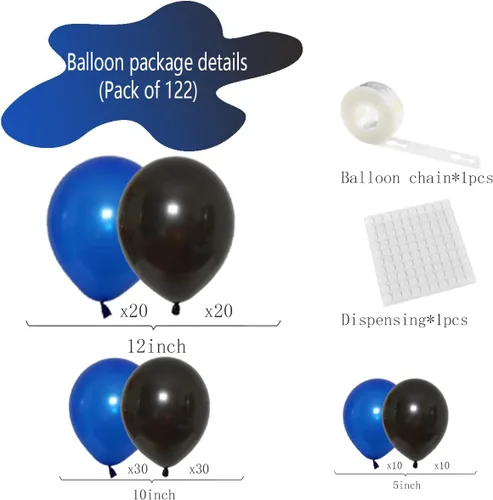 Vista 7 de Kit de arco de guirnalda de globos negros y azules, 122 globos azul real y negro para niños y hombres, cumpleaños, boda, videojuegos, aniversario