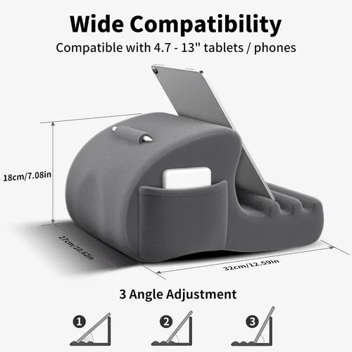 Vista 7 de CreaDream Soporte de almohada para tablet, soporte para tablet para cama, regazo con 3 ángulos de visión, bolsillo, soporte para lápiz capacitivo