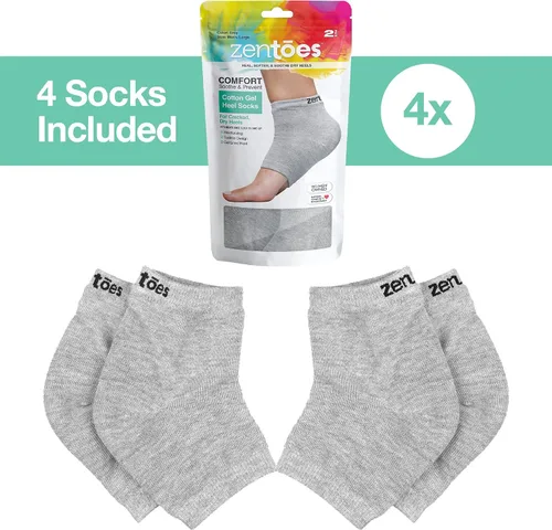 Vista 2 de ZenToes Calcetines hidratantes para tacones secos agrietados, anchos algodón gris