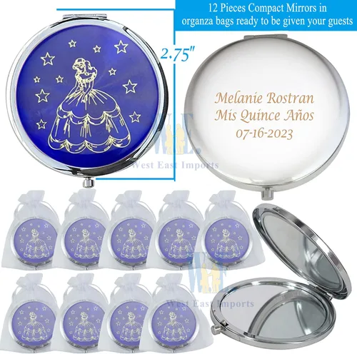Vista 2 de Recuerdo de fiesta personalizado (12 piezas) Sweet XV, Sweet Dieciséis 18 Cumpleaños Quinceañera, Mis 15 años Mis Membrillo Años Espejo compacto