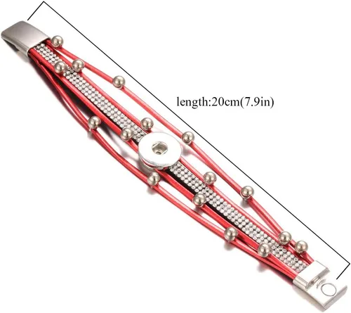 Vista 2 de Brazalete de pulsera con dije a presión, joyería de poliuretano trenzada, botón a presión, Cuero