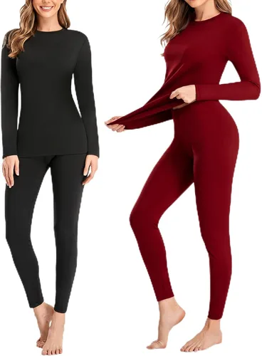 Vista 10 de SIMIYA Juego de 2 piezas de ropa interior térmica para mujer, pantalones largos Johns, capa base abrigada con forro de vellón, para climas fríos 2