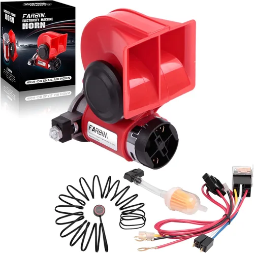 Vista 15 de FARBIN Bocina de aire para bocina de tren de coche para camiones, kit de bocina de coche ruidosa con botón Compact, blue, 12V 150dB loud, with