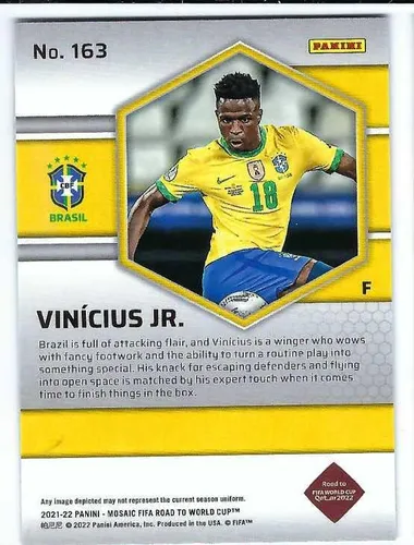 Vista 2 de VINICIUS VINI JR JUNIOR 2021-22 Panini Mosaico Camino a la Copa Mundial de la FIFA Qatar 2022 Fútbol #163 Carta Brasil Real Madrid CF