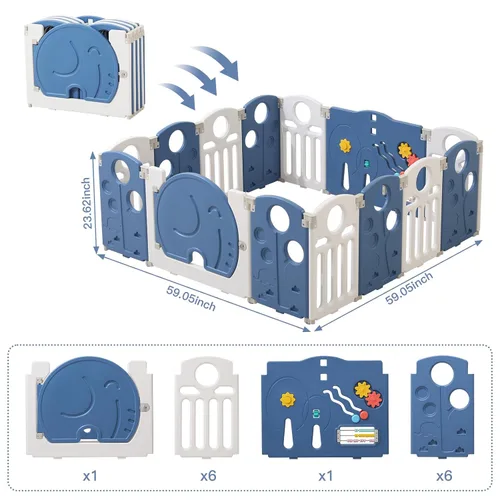 Vista 3 de LulliSpace Corralito para bebés, para niños y niños pequeños, patio de juegos seguro, puertas de seguridad para interiores y exteriores, área Azul