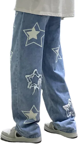Vista 2 de Pantalones de mezclilla Y2K para hombre, estilo hip hop, holgados, rectos, holgados, estilo hip hop, para hombre