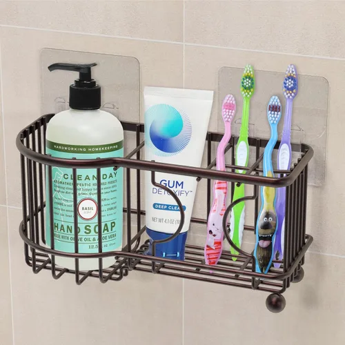 Vista 8 de Simple Houseware Soporte para cepillos de dientes multifuncional de 6 ranuras, bronce