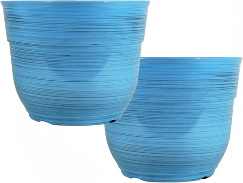 Vista 6 de Garden Elements Maceta de plástico cepillada y brillante para interior y exterior, grande, azul oscuro, 15 pulgadas