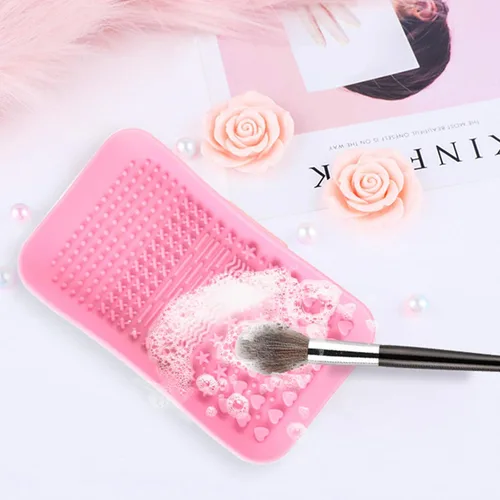 Vista 6 de Paquete de 2 alfombrillas de limpieza de brochas de maquillaje de silicona, limpiador de brochas de maquillaje portátil, herramienta de lavado